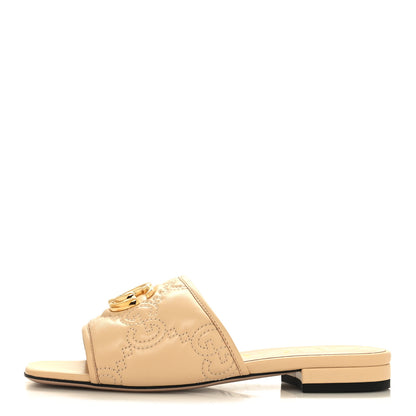 Gucci Nappa GG Matelasse GG Marmont Flat Slide Sandals 35.5 Naturale 1 of 9