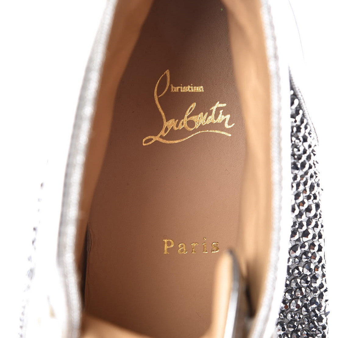 Metallic Calfskin Strass Mens Louis Flat Sneakers 46 Silver
