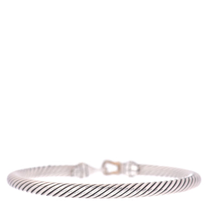 David Yurman Sterling Silver 18K Yellow Gold 5mm Cable Classic Buckle Bracelet 3 of 4