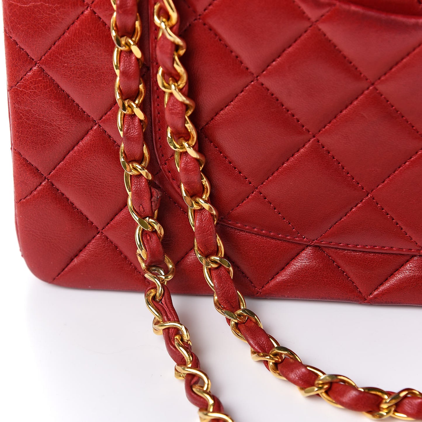 Lambskin Quilted Medium Double Flap Red