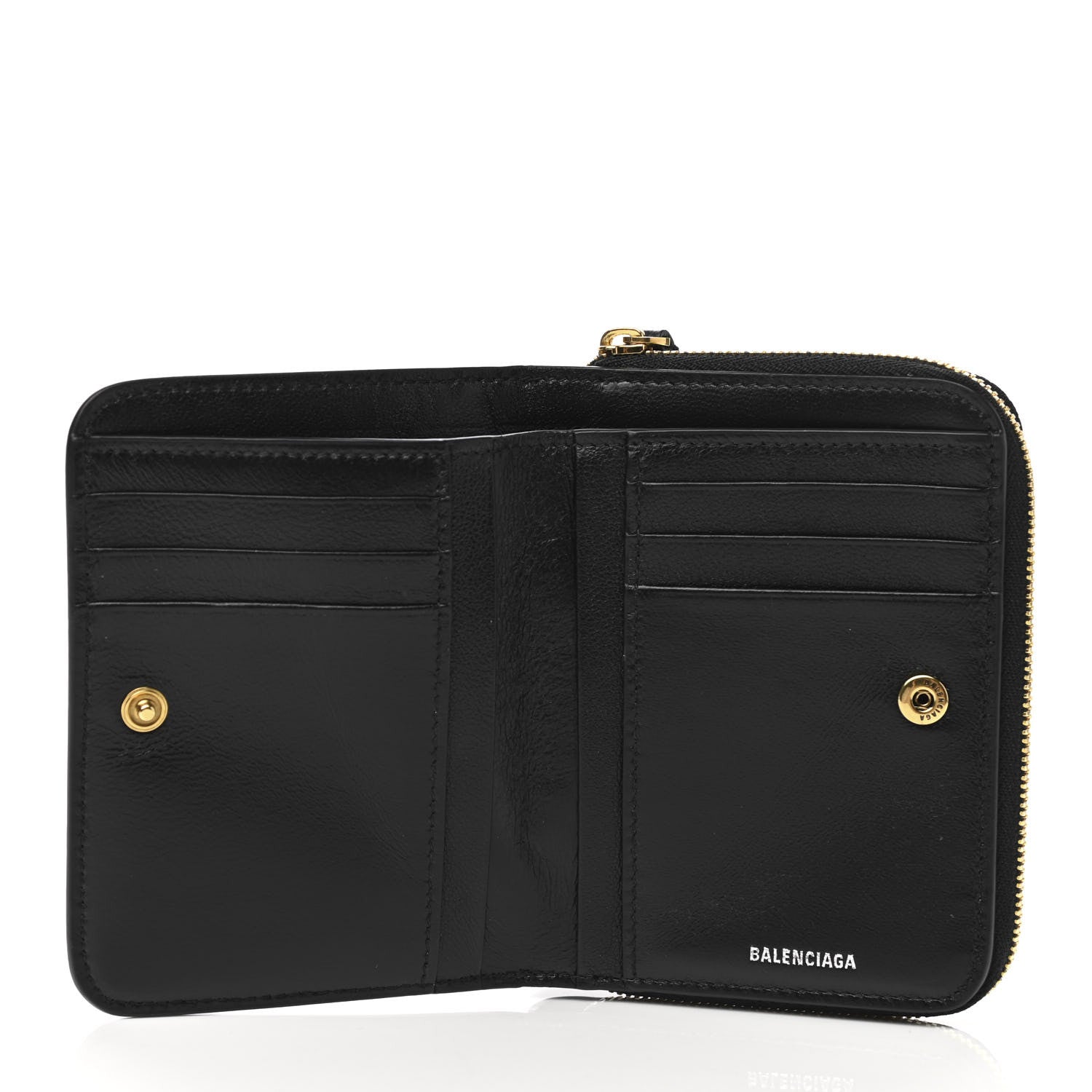 Balenciaga Calfskin Bi-Fold Zip Around Compact Wallet Black 6 of 8