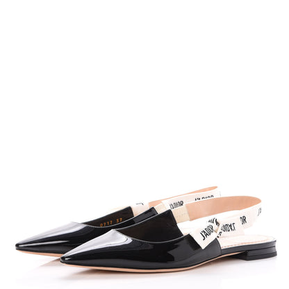 Christian Dior Patent Ribbon J'Adior Slingback Ballet Flats 37 Black 3 of 9
