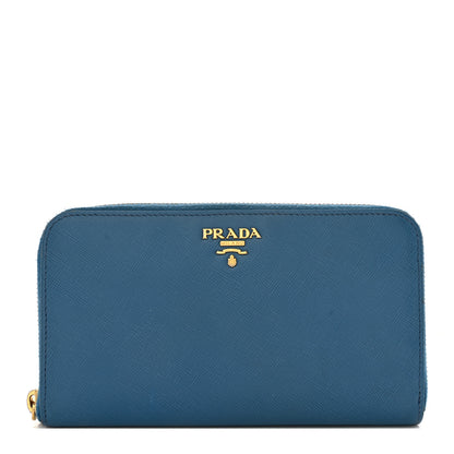 Prada Saffiano Metal Zip Around Wallet Cobalto 1 of 9