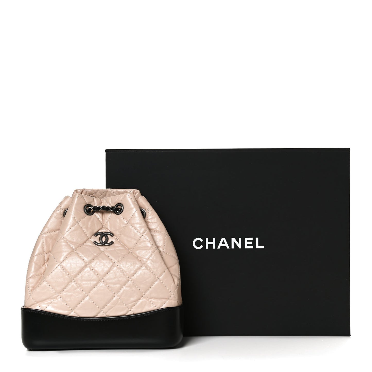 Aged Calfskin Quilted Small Gabrielle Backpack Beige Black