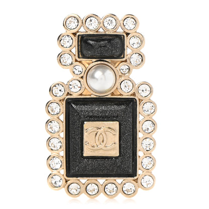 Chanel Resin Crystal Pearl Perfume Bottle CC Brooch Black Gold 1 of 5
