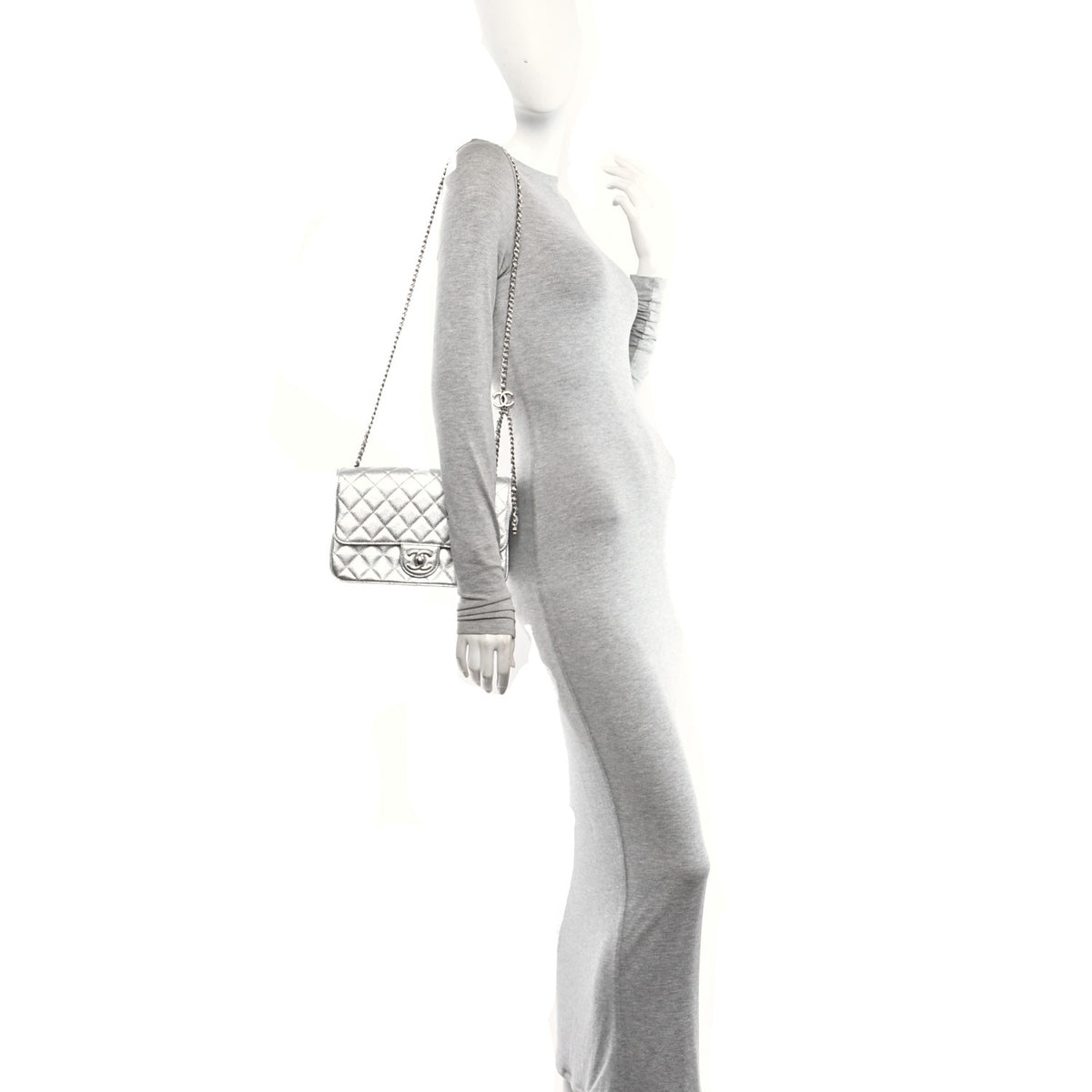 Chanel Metallic Caviar Quilted Medium CC Slide Flap Silver 2 of 11