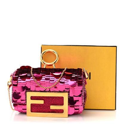 Fendi Sequin Paillettes Shiny Nappa Sex and the City Nano Maxi Buckle Baguette Charm Ciclamino Pilar 11 of 11