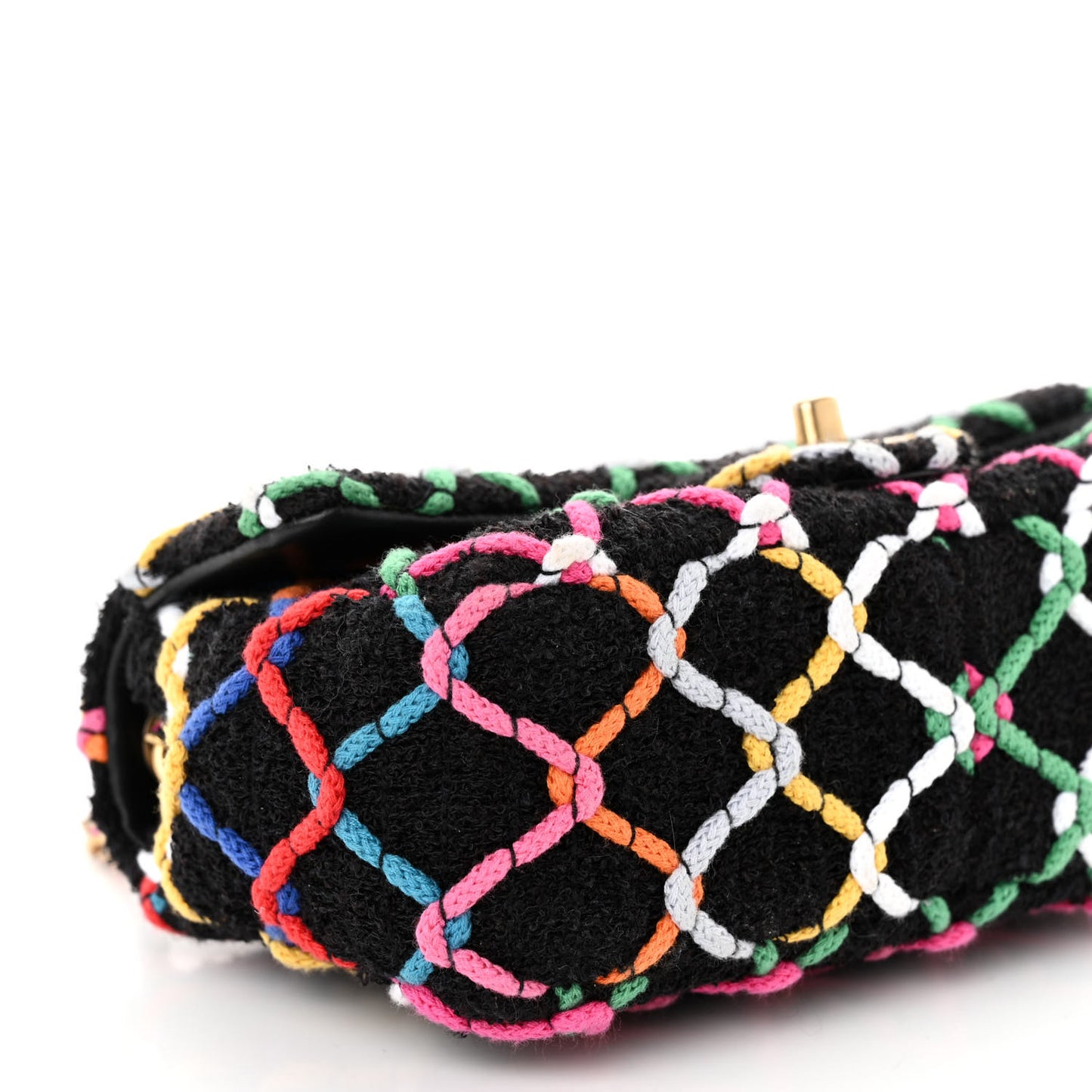 Tweed Diamond Threaded Mini Rectangular Pearl Crush Flap Black Multicolor