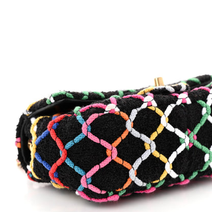 Chanel Tweed Diamond Threaded Mini Rectangular Pearl Crush Flap Black Multicolor 8 of 10