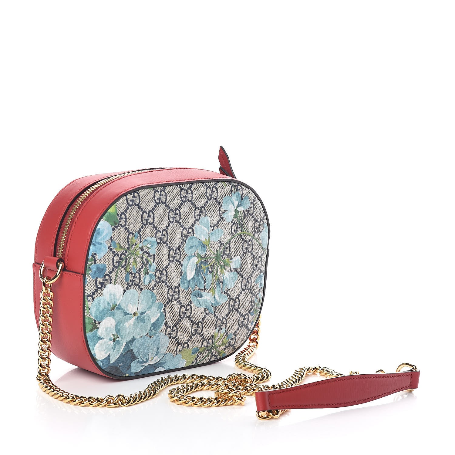 Gucci GG Supreme Monogram Blooms Mini Chain Shoulder Bag Beige Blue Navy Hibiscus Red 3 of 9