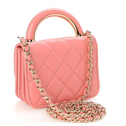 Chanel Lambskin Quilted Top Handle Flap Clutch With Chain Pink 3 of 10