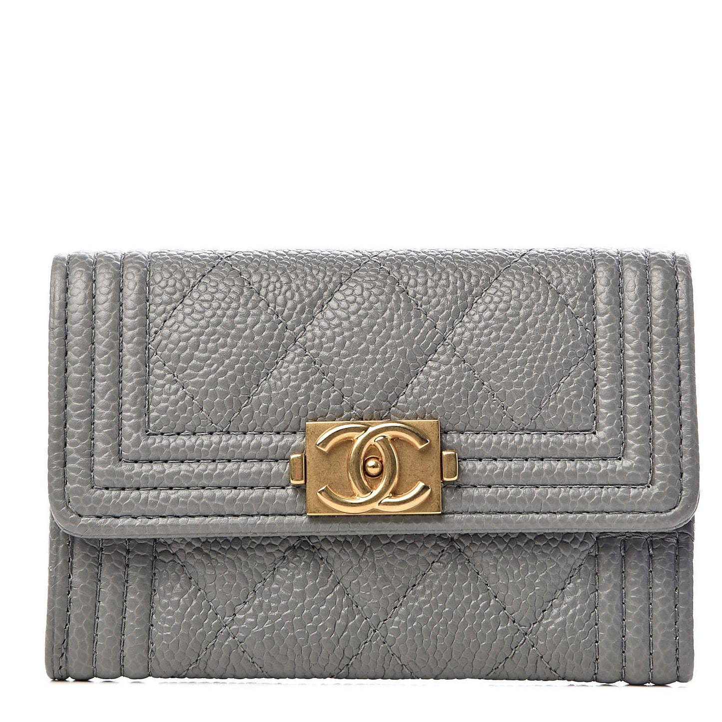 Caviar Quilted Boy Flap Card Holder Flap Grey