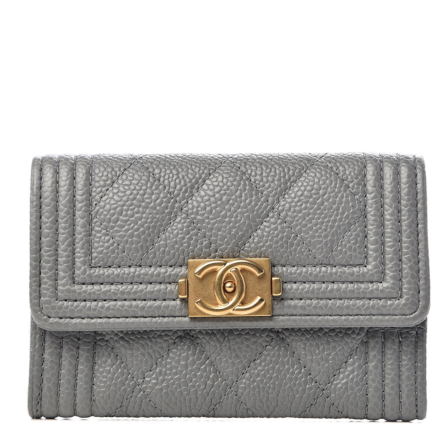 Chanel Caviar Quilted Boy Flap Card Holder Flap Grey 1 of 9