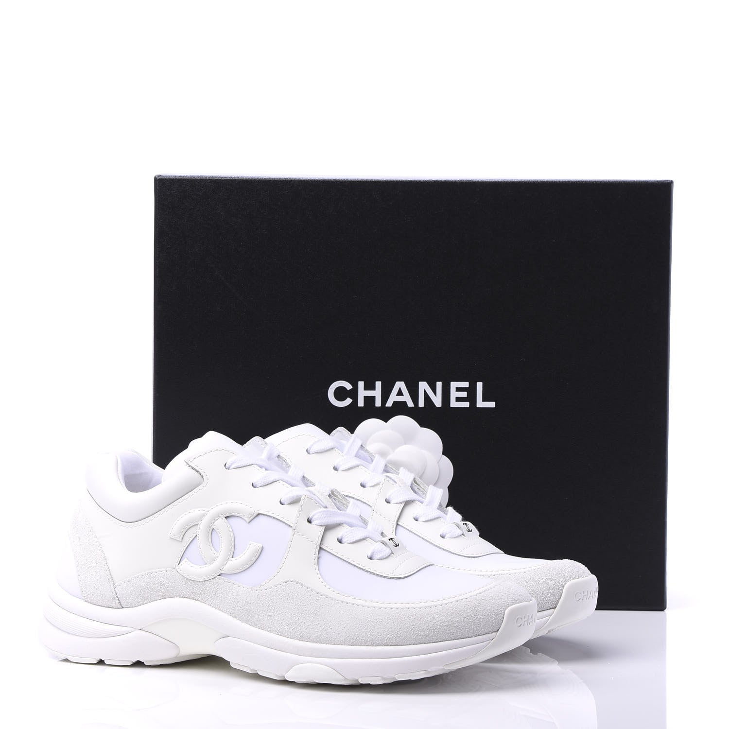 Chanel Suede Calfskin Fabric CC Sneakers 39 White 9 of 9
