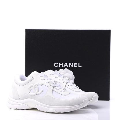 Chanel Suede Calfskin Fabric CC Sneakers 39 White 9 of 9