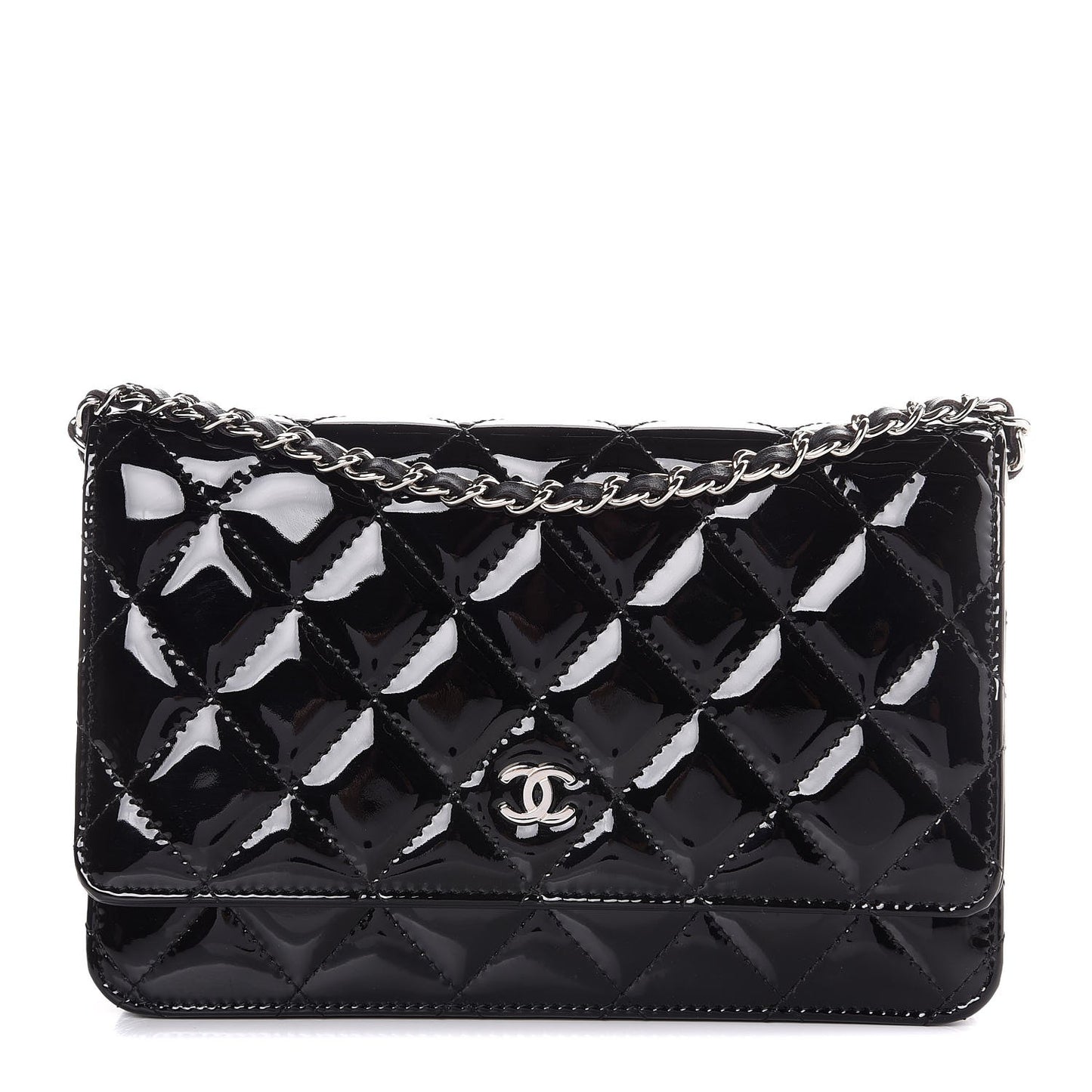 Patent Quilted Wallet On Chain WOC Black