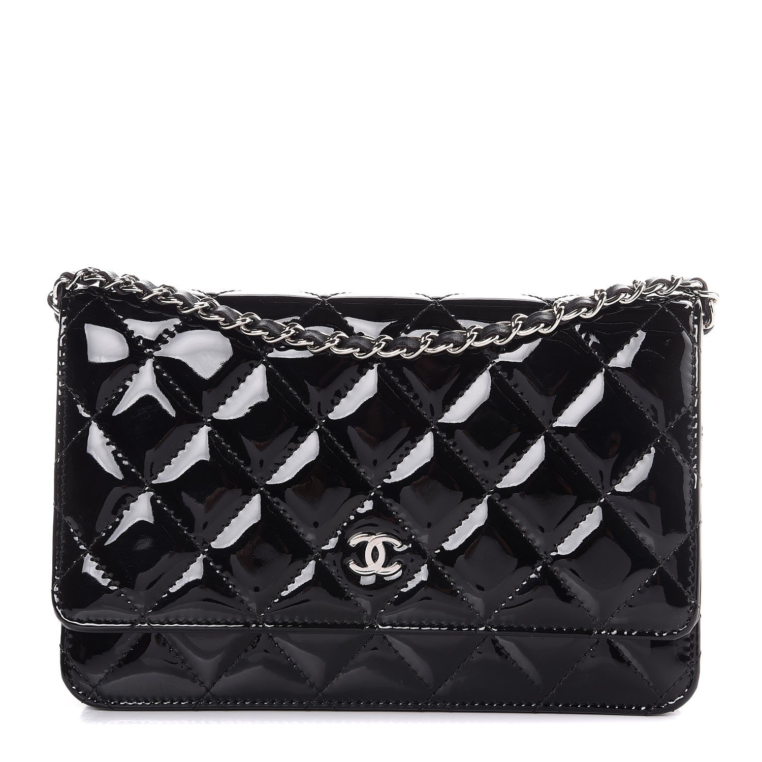 Chanel Patent Quilted Wallet On Chain WOC Black 1 of 9