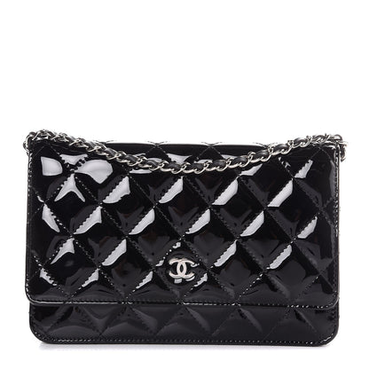 Chanel Patent Quilted Wallet On Chain WOC Black 1 of 9