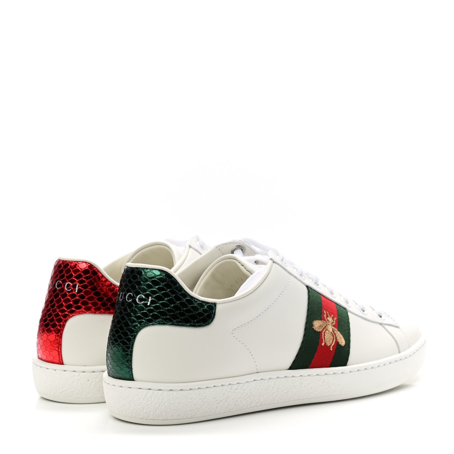 Calfskin Ayers Bee Embroidered Womens Ace Sneakers 36.5 White Green