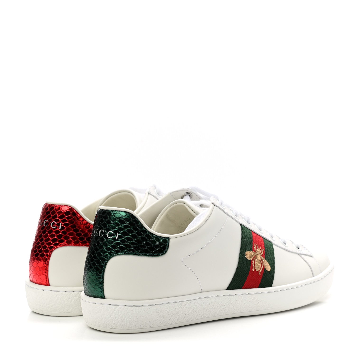 Gucci Calfskin Ayers Bee Embroidered Womens Ace Sneakers 36.5 White Green 4 of 10