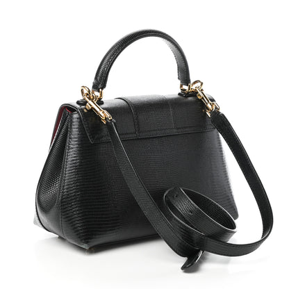 Dolce & Gabbana Calfskin Iguana Embossed Small Lucia Satchel Black 3 of 10