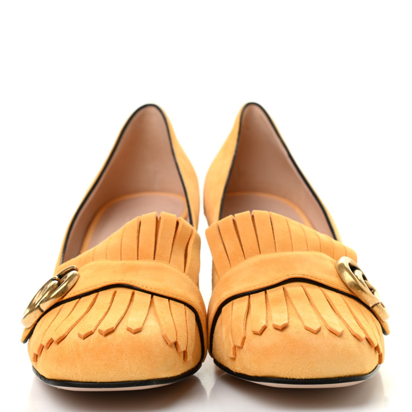Kid Scamosciato GG Marmont Fringe 50mm Loafer Pumps 39.5 Crystal Copper