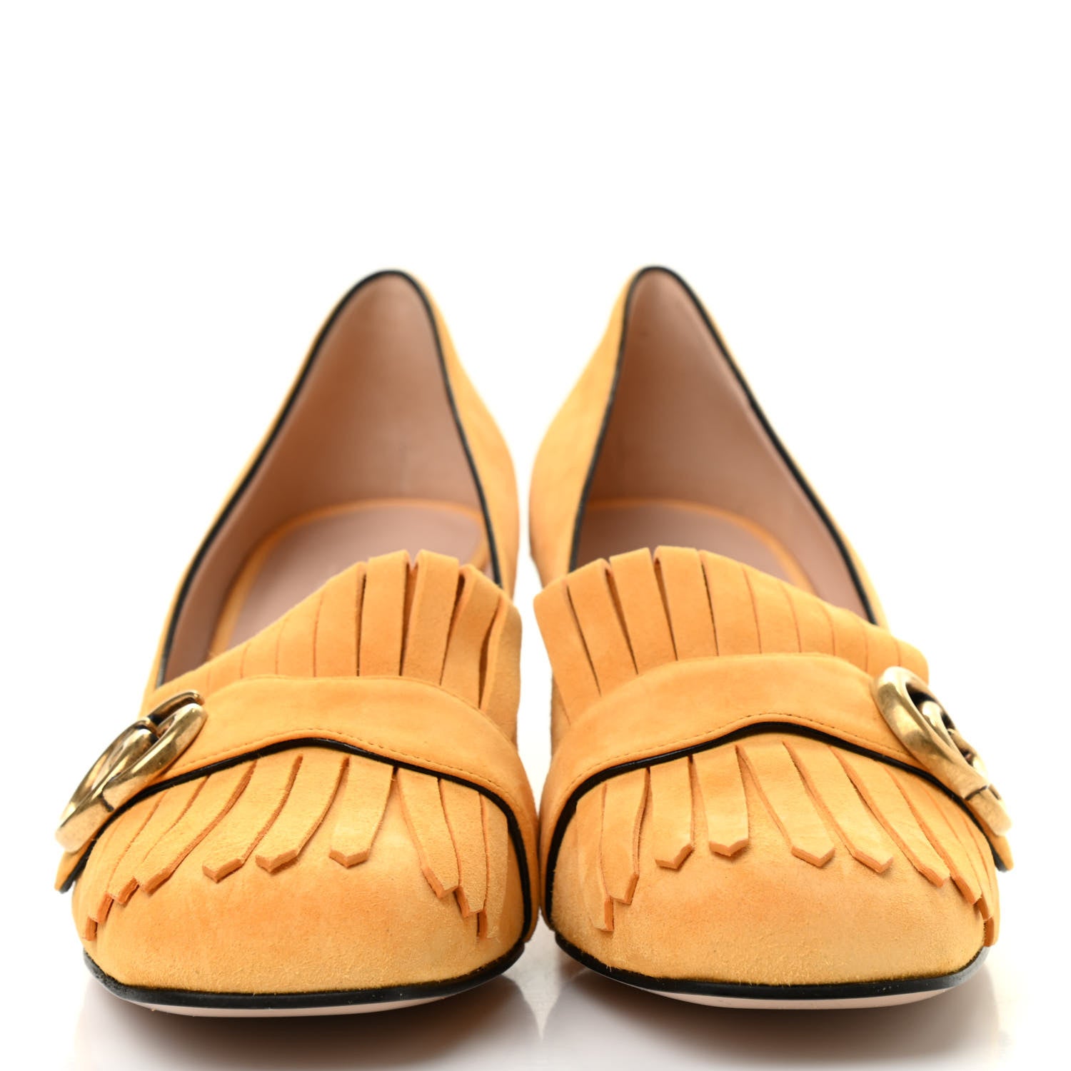Gucci Kid Scamosciato GG Marmont Fringe 50mm Loafer Pumps 39.5 Crystal Copper 2 of 8