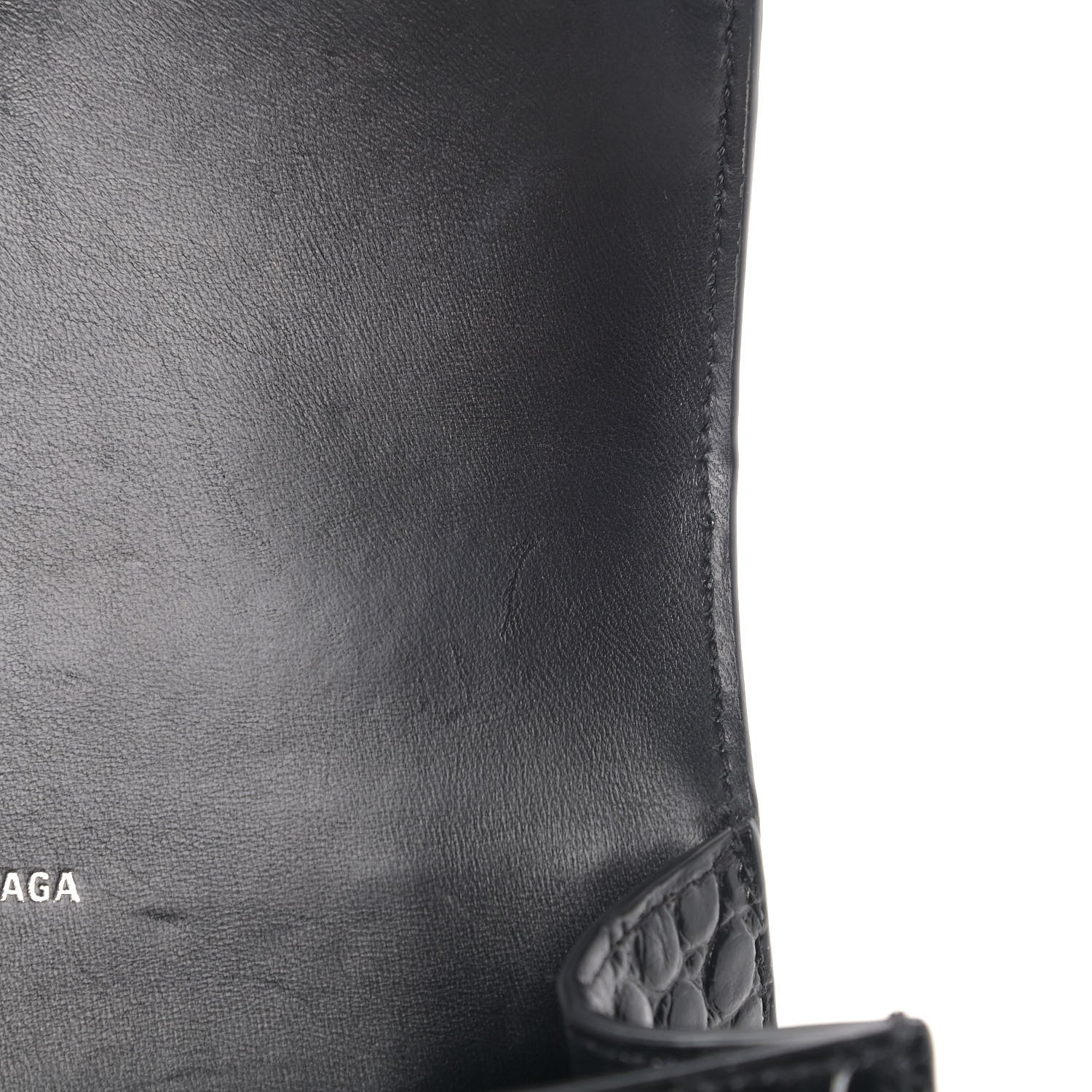 Balenciaga Shiny Calfskin Monochrome Crocodile Embossed Hourglass Top Handle Bag XS Black 6 of 7