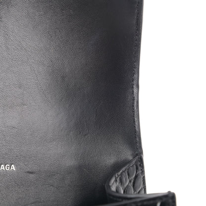 Balenciaga Shiny Calfskin Monochrome Crocodile Embossed Hourglass Top Handle Bag XS Black 6 of 7