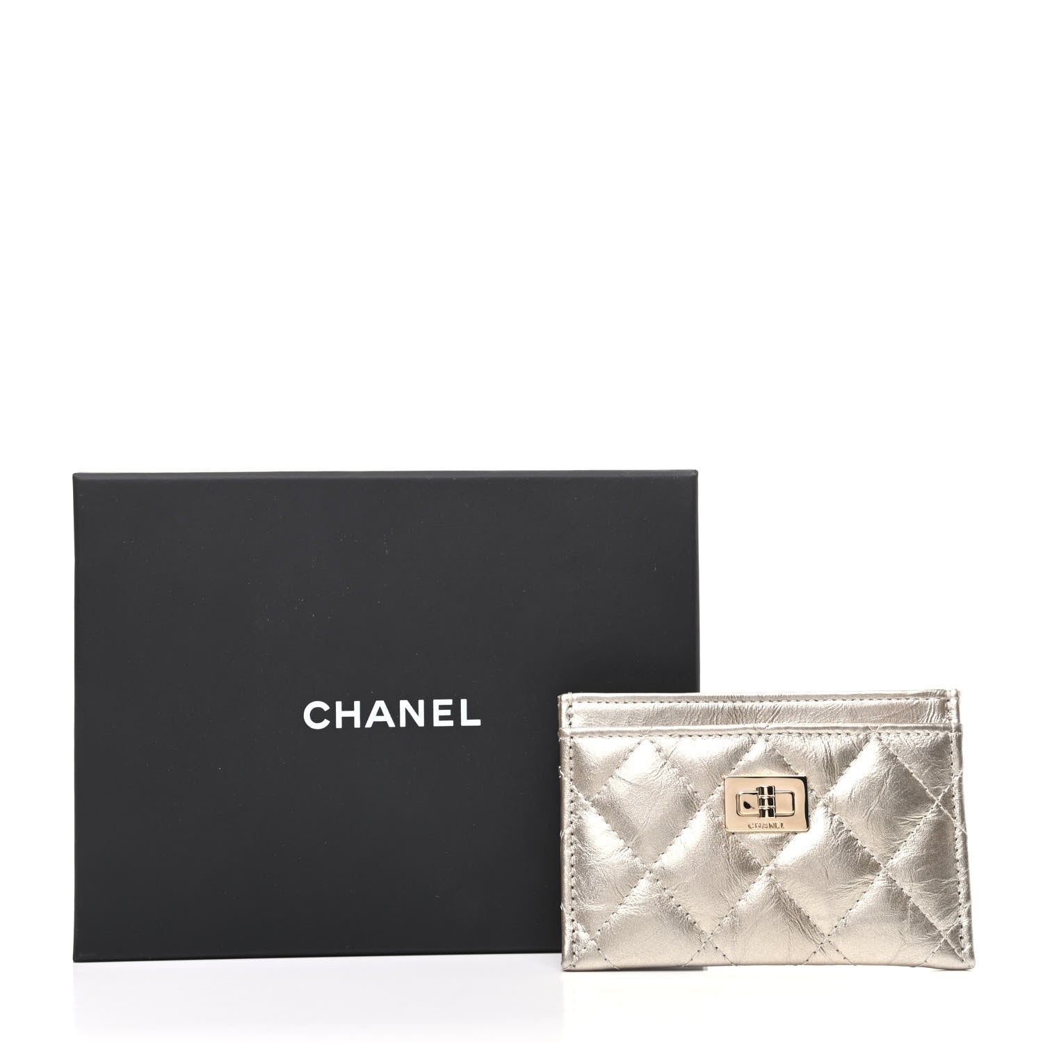 Chanel Metallic Aged Calfskin Quilted Reissue Card Holder Light Gold 8 of 8