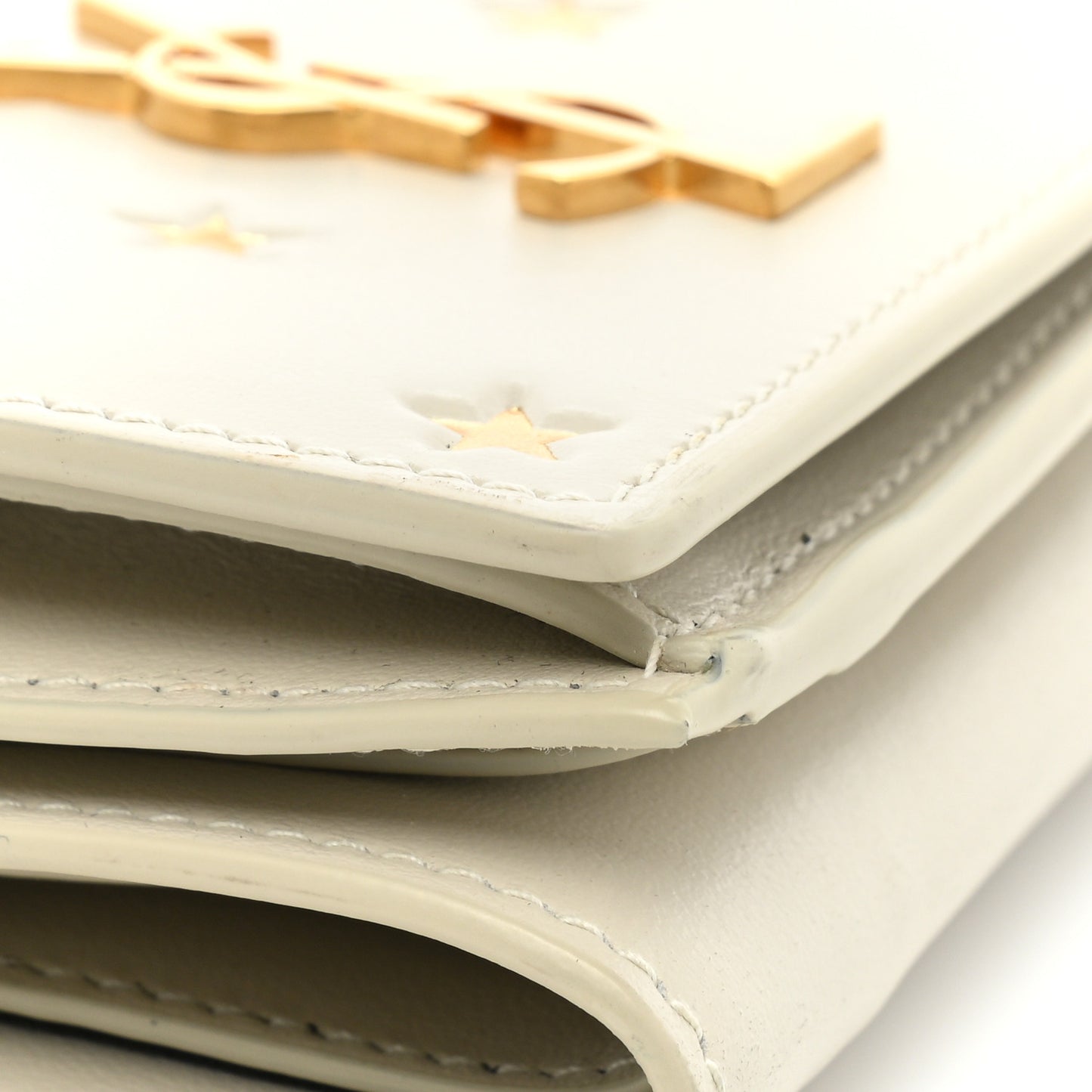 Calfskin Star Print Monogram Trifold Wallet White