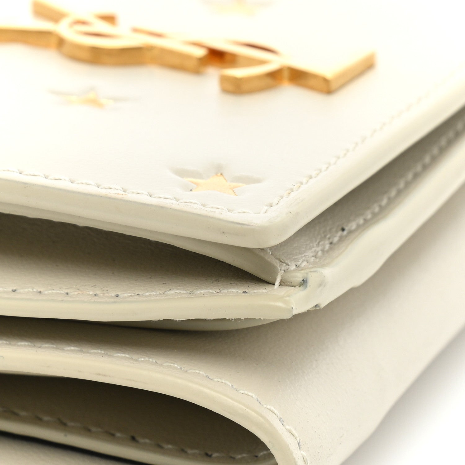 Saint Laurent Calfskin Star Print Monogram Trifold Wallet White 11 of 12