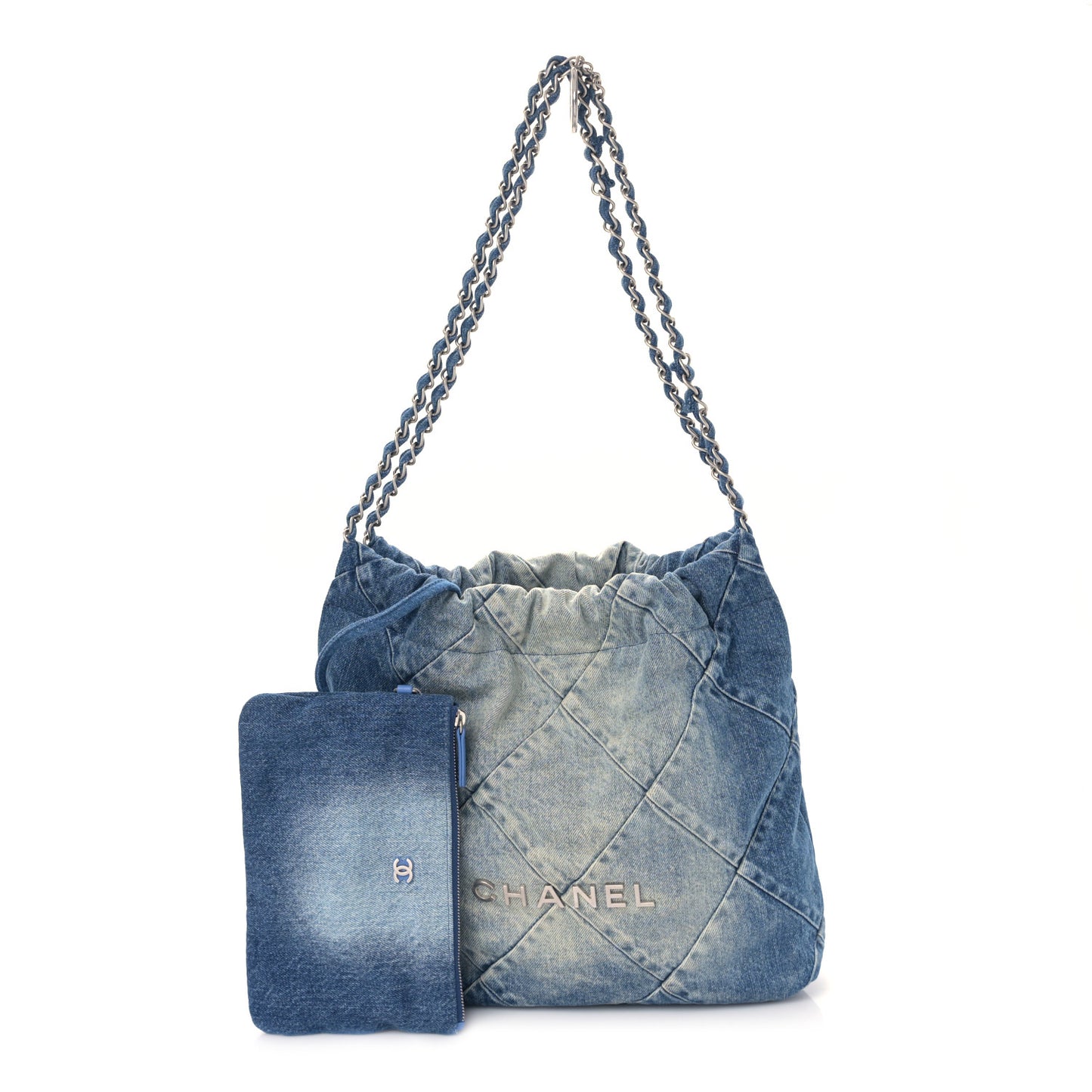 Denim Quilted Small Chanel 22 Blue