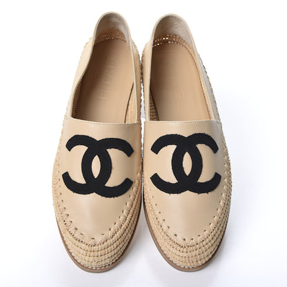 Chanel Lambskin Grosgrain CC Espadrilles 38 Beige Black 3 of 11