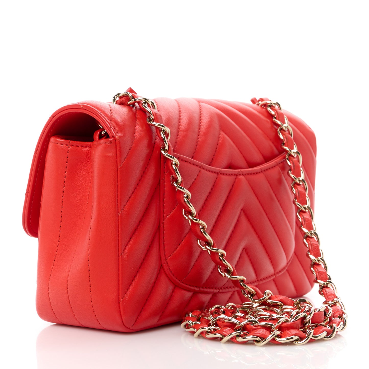 Lambskin Chevron Quilted Mini Rectangular Flap Red
