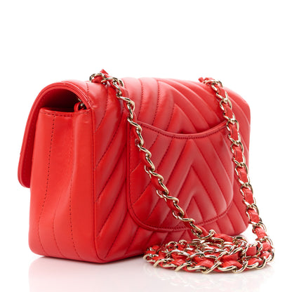 Chanel Lambskin Chevron Quilted Mini Rectangular Flap Red 3 of 12