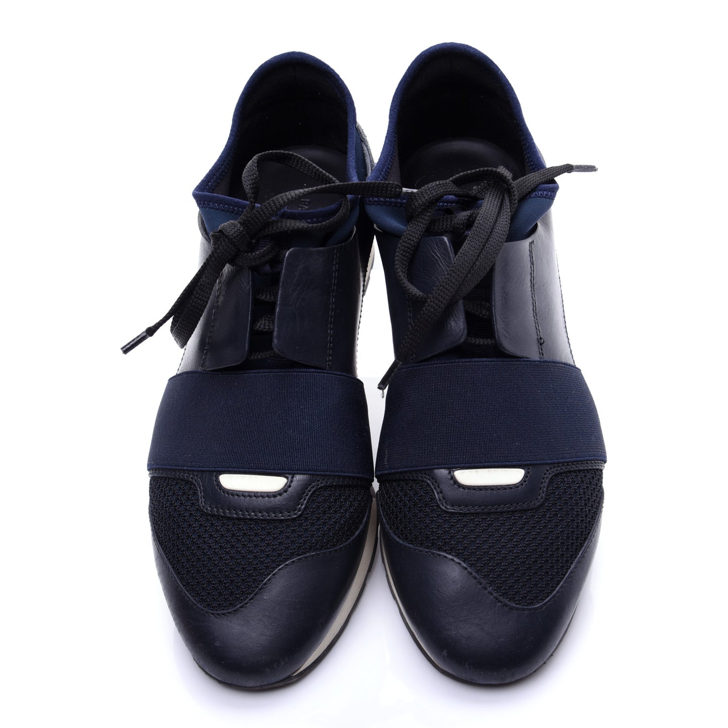 Calfskin Neoprene Mesh Womens Race Runner Sneakers 38 Bleu Nuit