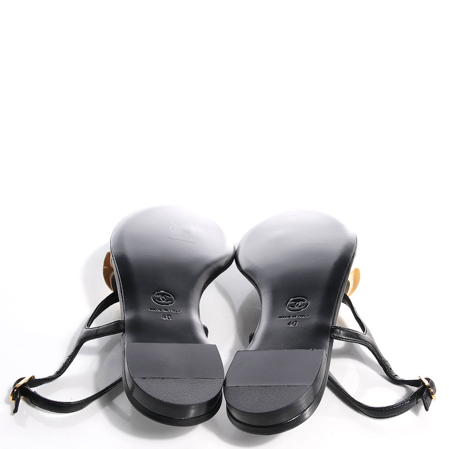 Lambskin Camellia Thong Sandals 40 Black White