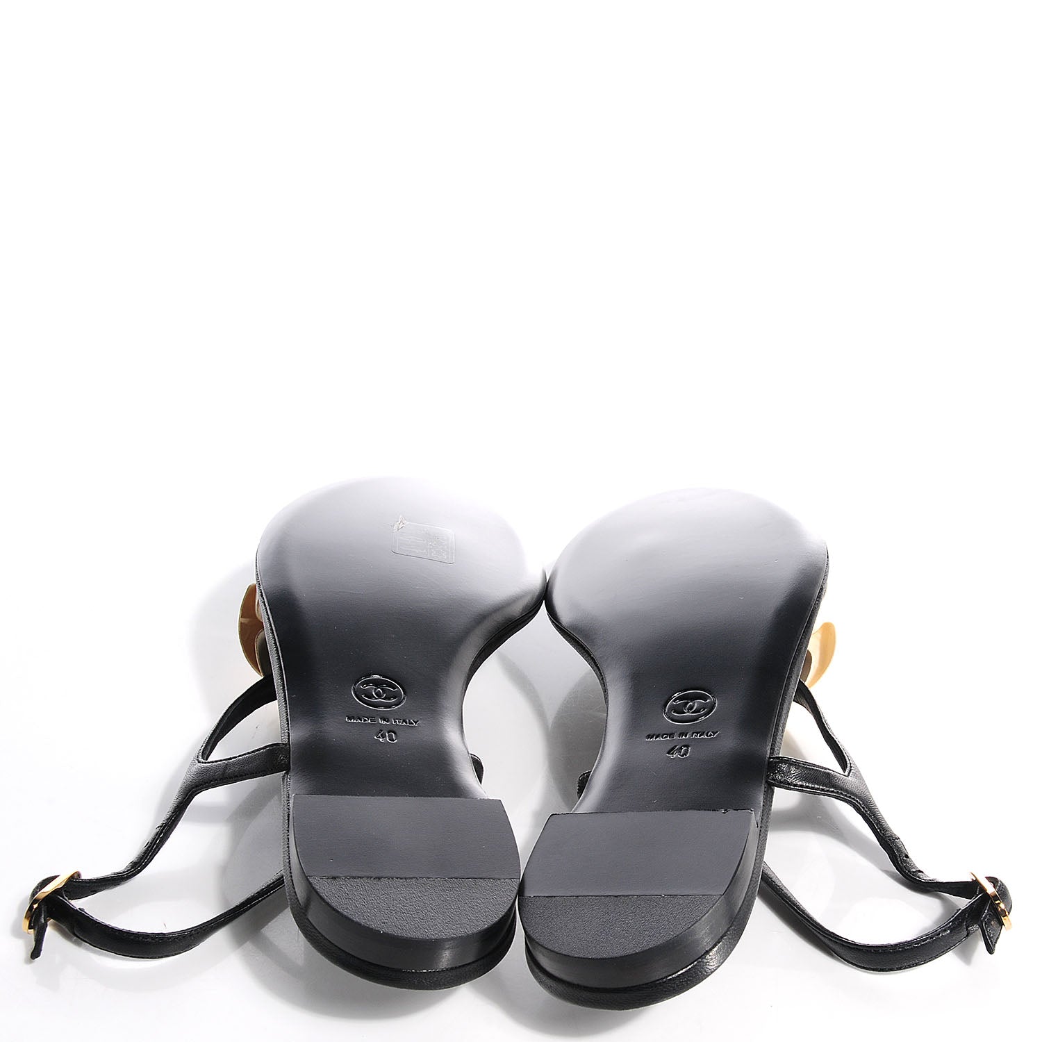 Chanel Lambskin Camellia Thong Sandals 40 Black White 5 of 7