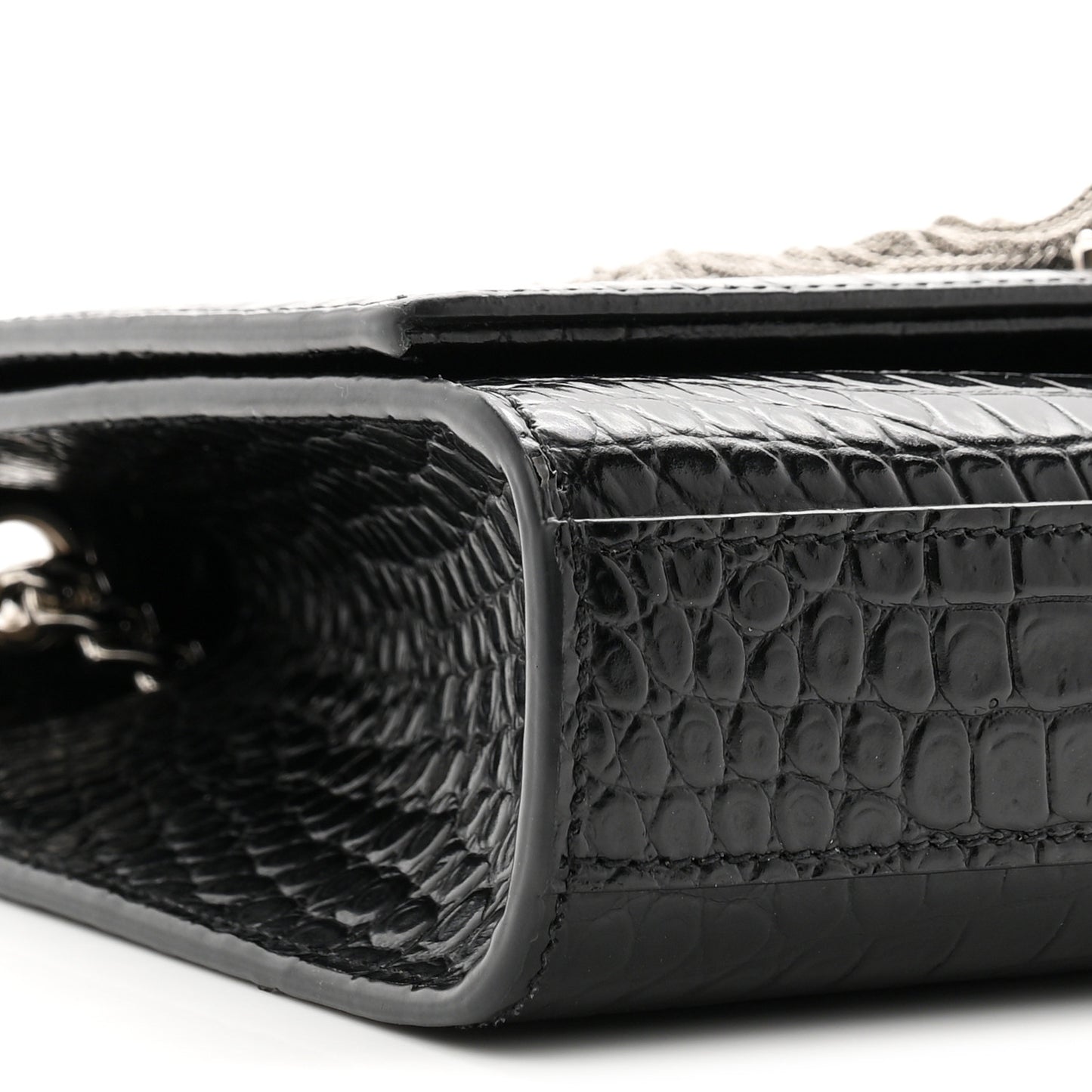 Calfskin Crocodile Embossed Small Classic Monogram Kate Tassel Satchel Black