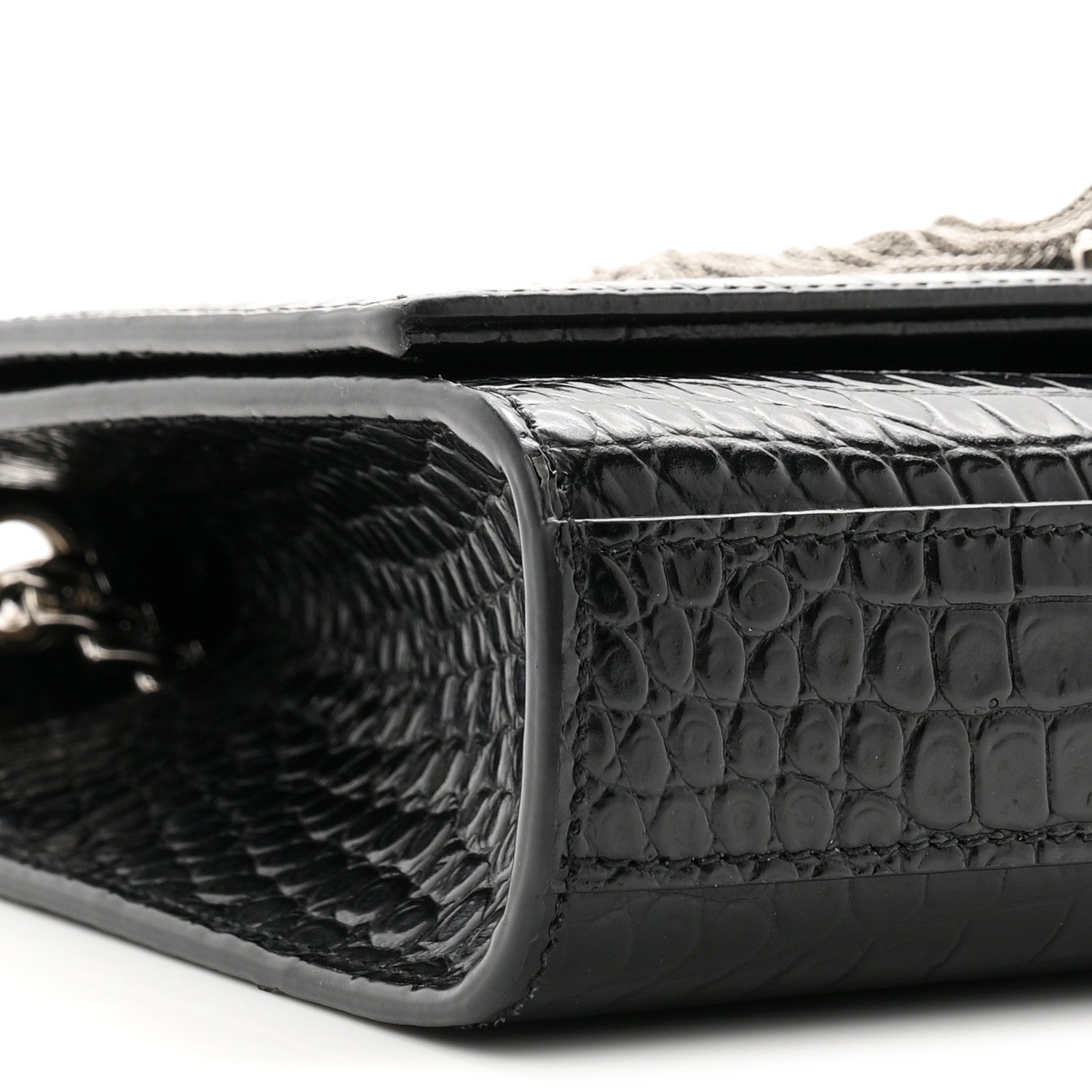 Saint Laurent Calfskin Crocodile Embossed Small Classic Monogram Kate Tassel Satchel Black 9 of 11