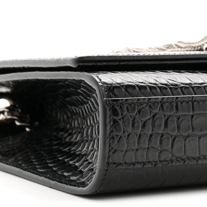 Saint Laurent Calfskin Crocodile Embossed Small Classic Monogram Kate Tassel Satchel Black 9 of 11
