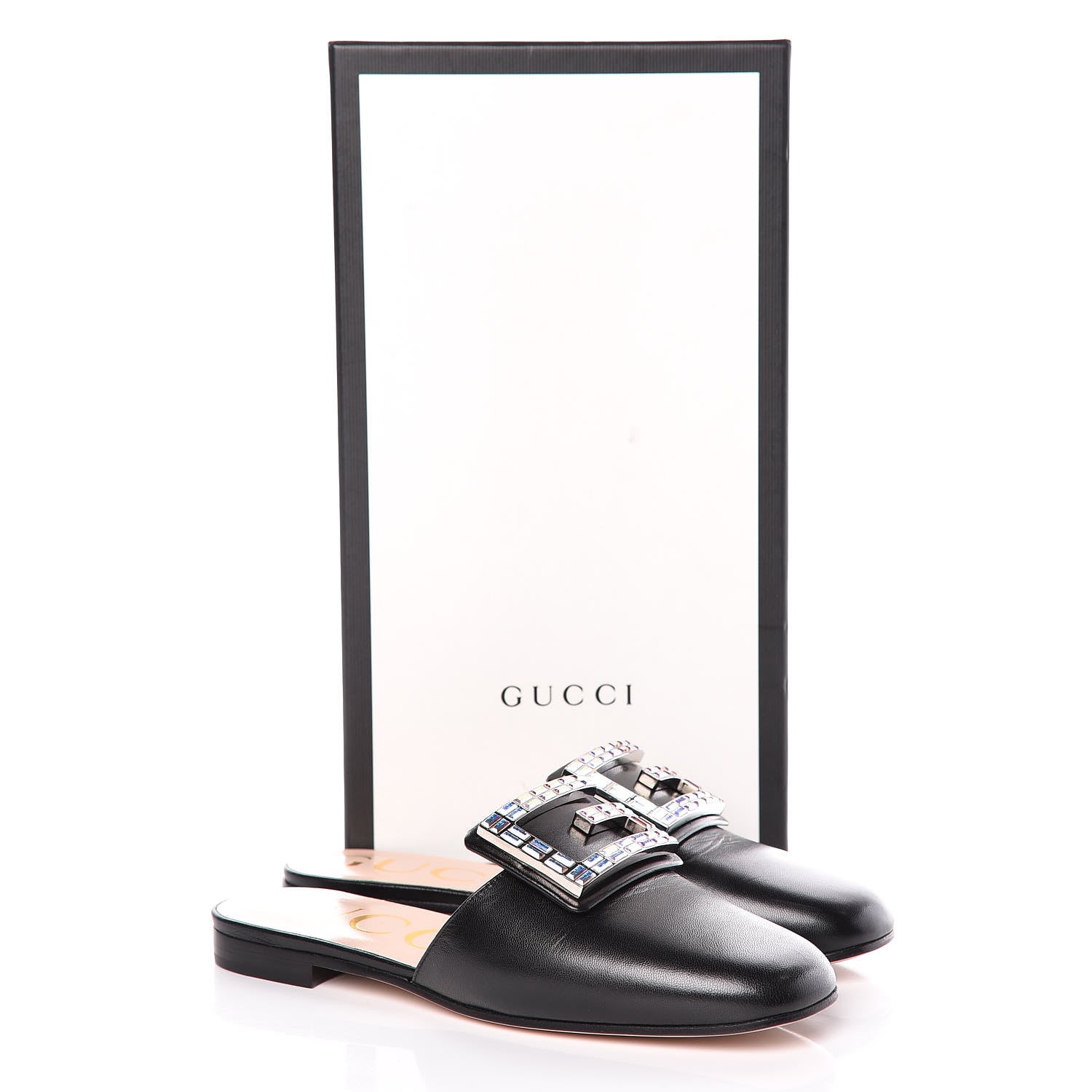 Gucci Malaga Kid Crystal Square G Madelyn Mules 35 Black 9 of 9
