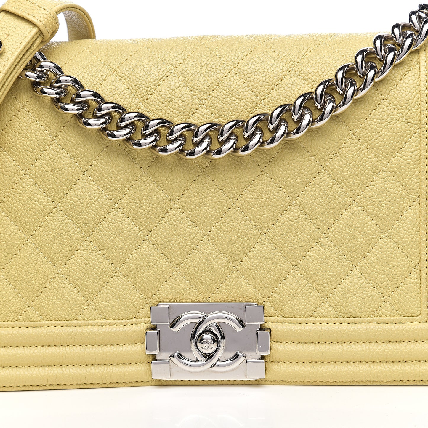 Caviar Quilted Medium Boy Flap Light Yellow