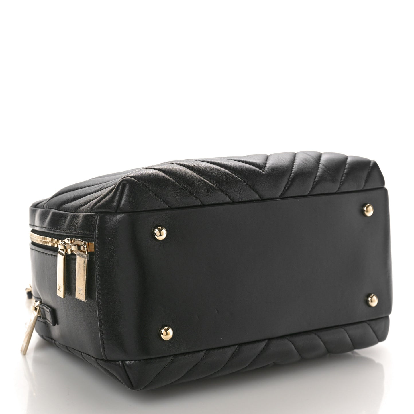 Lambskin Chevron Quilted Small Trendy CC Bowling Bag Black