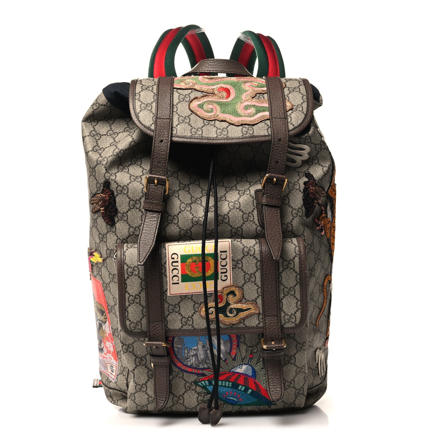 Gucci Soft GG Supreme Monogram Courrier Web Double Buckle Backpack Beige New Acero 1 of 11