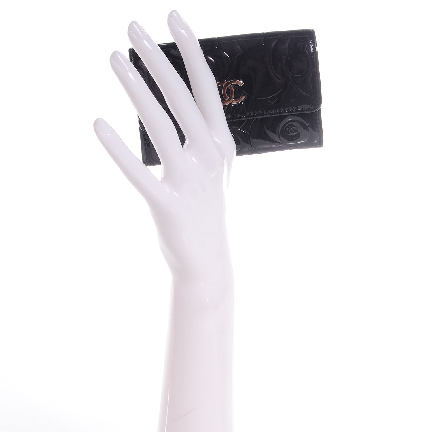 Chanel Patent Camellia Embossed Card Holder Black 2 of 9