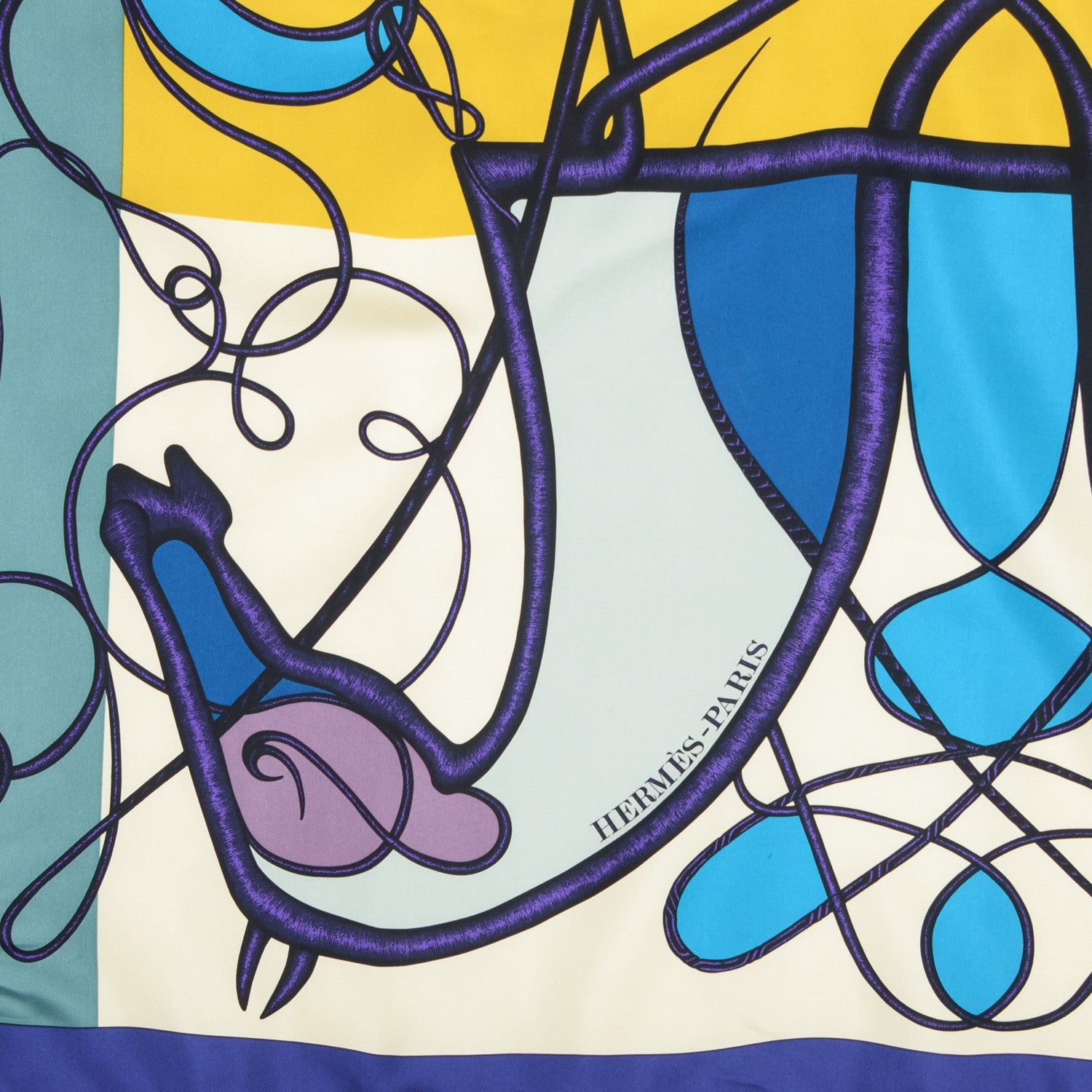 Hermes Silk Coup De Fouet Scarf 90 Indigo Turquoise Aubergine 4 of 6