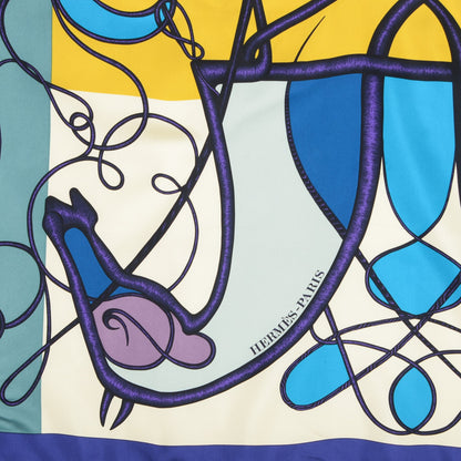 Hermes Silk Coup De Fouet Scarf 90 Indigo Turquoise Aubergine 4 of 6