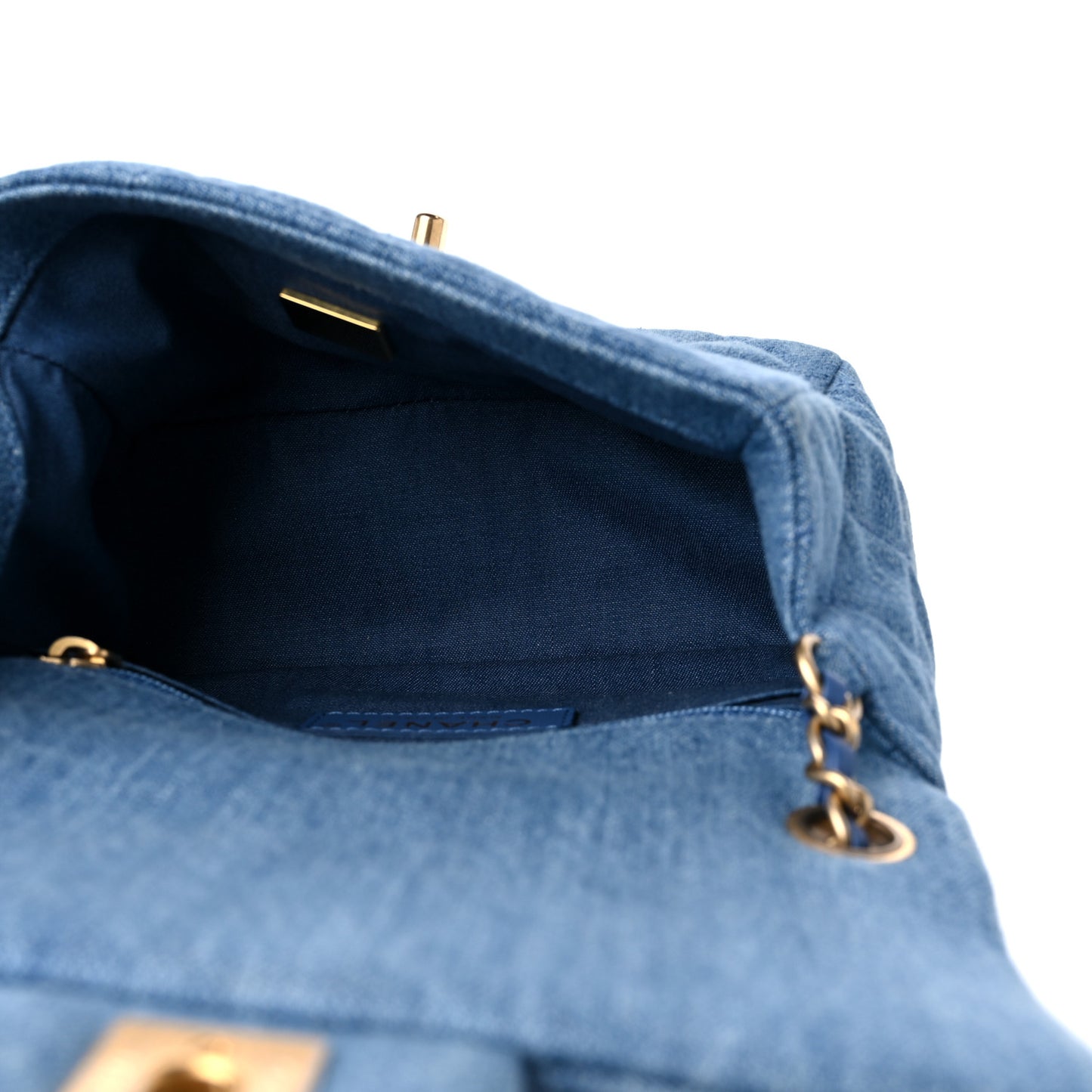 Denim Quilted Mini Pearl Crush Flap Blue